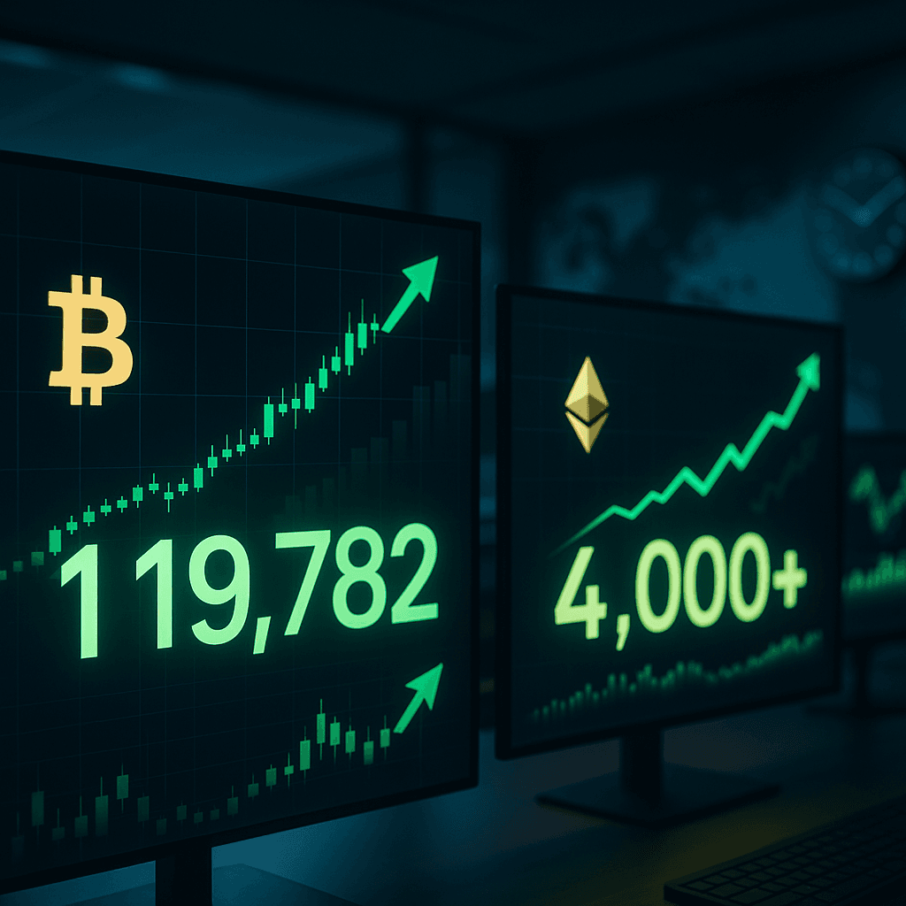 Breaking: Bitcoin Surges Past $119K as Ethereum Breaks $4K Barrier