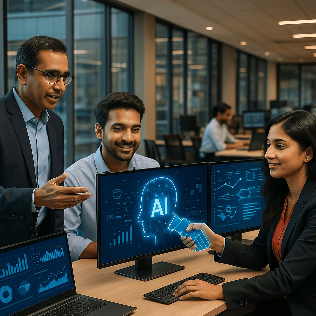 Indian technology leaders collaborating on AI transformation