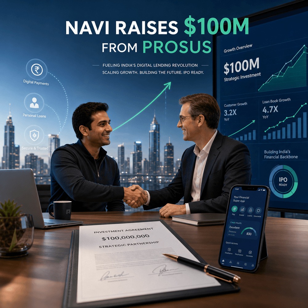 Navi secures $100 million from Prosus in first outside investment, signaling readiness for IPO and aggressive scaling.
